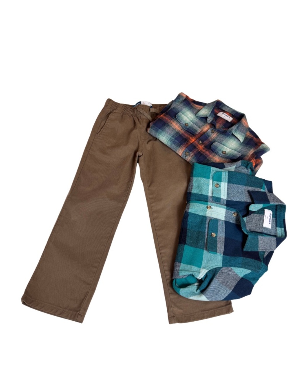 Boys Old Navy Pants & Plaid Flannel Long Sleeve Tops Bundle 6-7